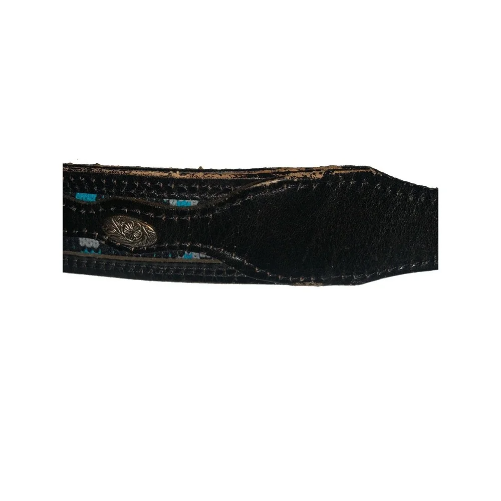 Vintage Dundee Leather Western Belt Womens 28 Turquoise Black Aztec Cowgirl USA